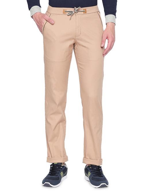 beige solid full length track pant - 16491985 - Very Small Image - 1