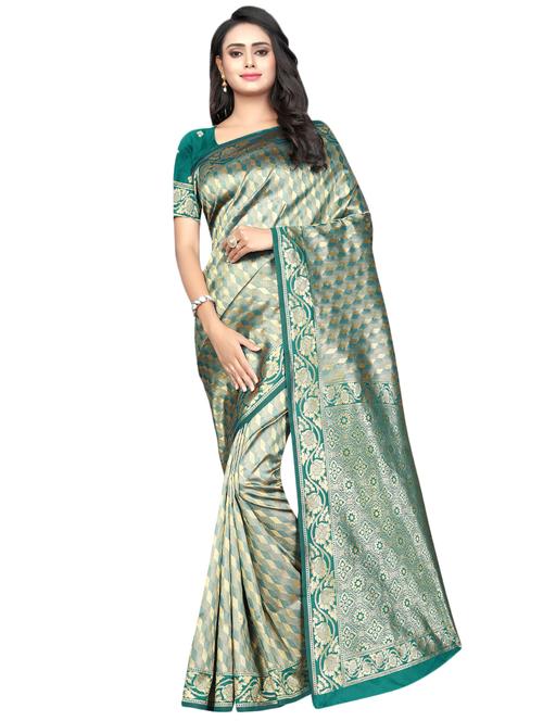 floral banarasi saree with blouse - 16492211 - Very Small Image - 1