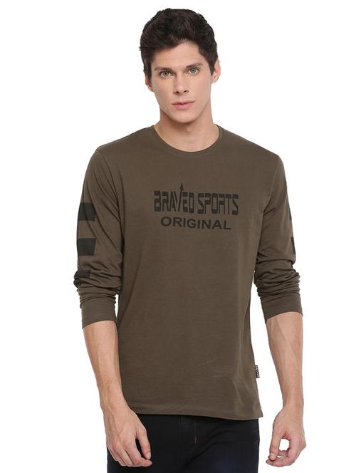 olive green typographic chest print t-shirt - 16492287 - Very Small Image - 1