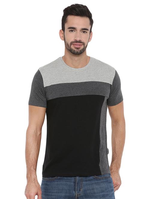 grey color block cut & sew t-shirt - 16492302 - Very Small Image - 1