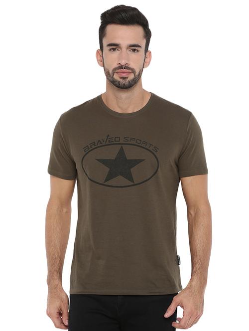 olive green chest print t-shirt - 16492314 - Very Small Image - 1