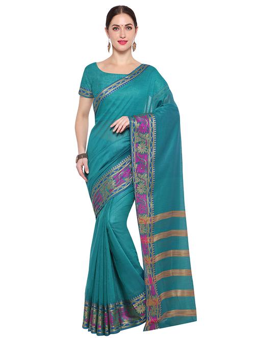 zari border woven saree with blouse - 16492706 - Very Small Image - 1