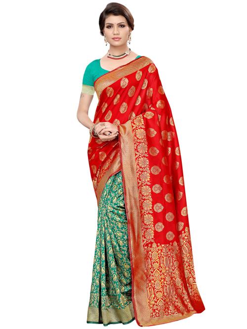 half & half banarasi saree with blouse - 16492767 - Very Small Image - 1