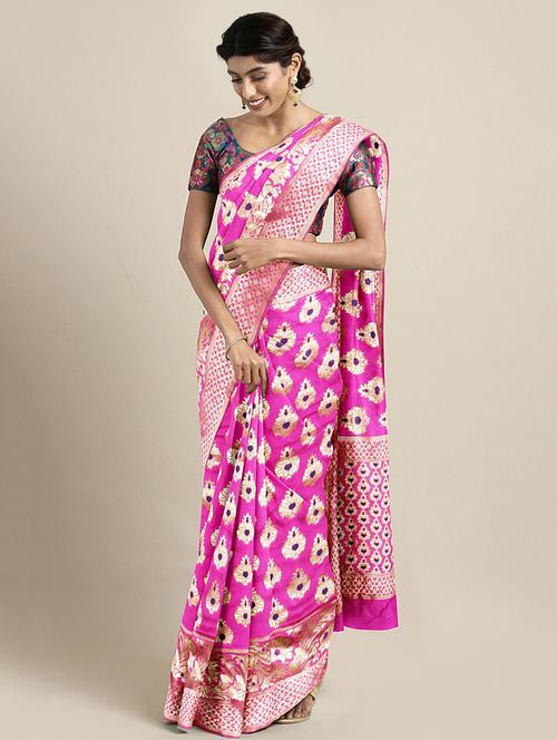 floral woven saree with blouse - 16493196 - Very Small Image - 1