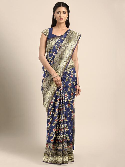 floral woven saree with blouse - 16493198 - Very Small Image - 1