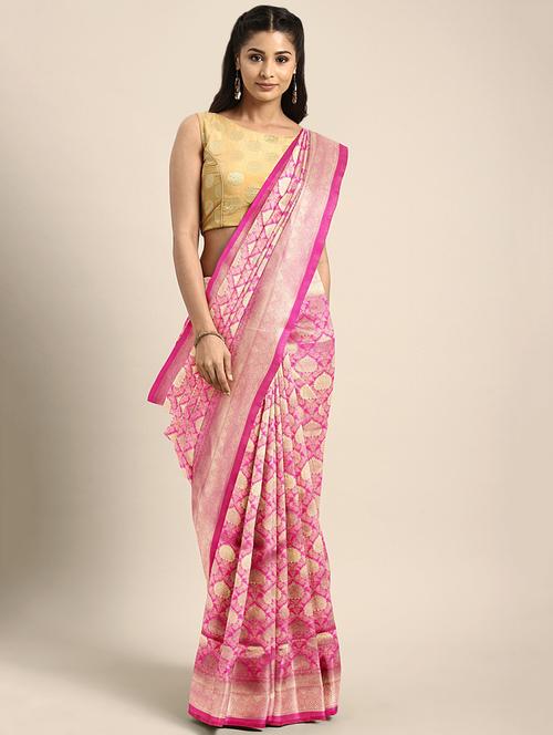 floral woven saree with blouse - 16493200 - Very Small Image - 1