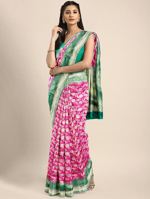 floral woven saree with blouse - 16493220 - Very Small Image - 1