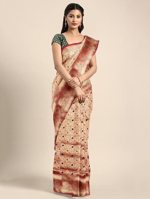 floral woven saree with blouse - 16493225 - Very Small Image - 1