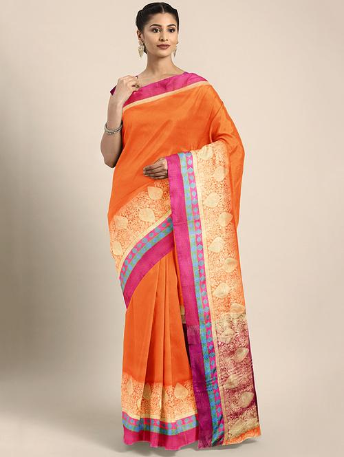 orange art silk saree with blouse - 16493227 - Very Small Image - 1
