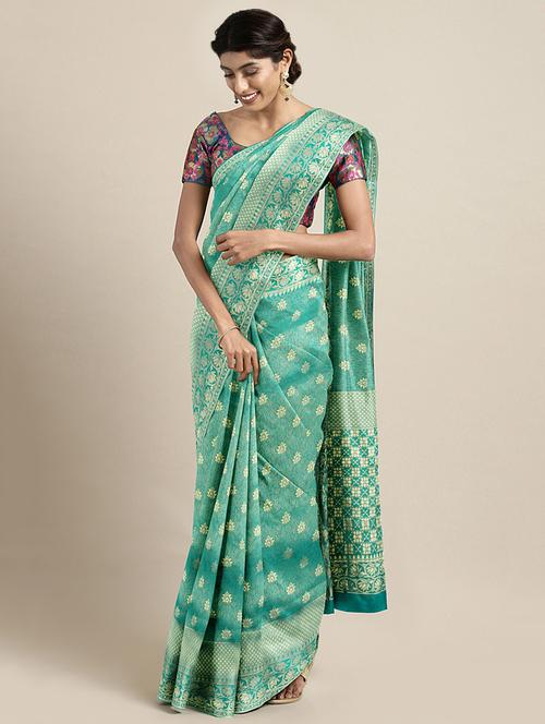 floral woven saree with blouse - 16493241 - Very Small Image - 1