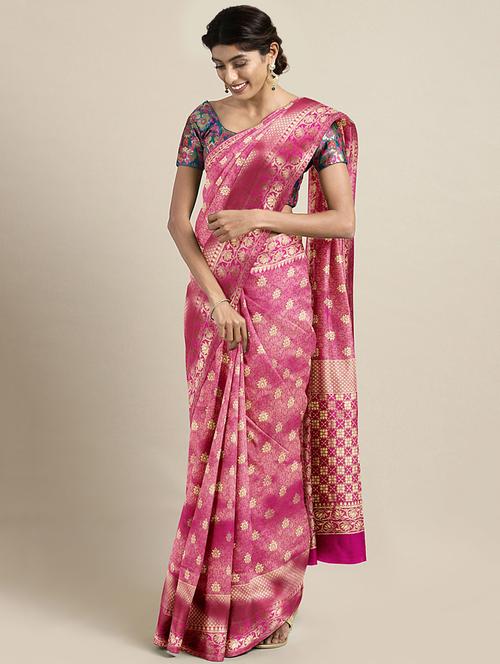 floral woven saree with blouse - 16493242 - Very Small Image - 1