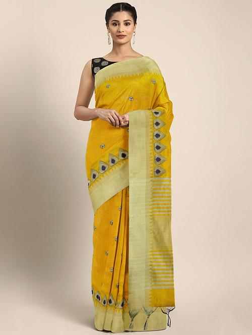 solid woven saree with blouse - 16493247 - Very Small Image - 1