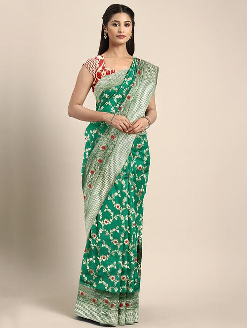 floral woven saree with blouse - 16493254 - Very Small Image - 1