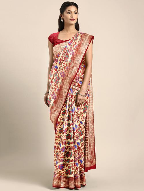floral woven saree with blouse - 16493268 - Very Small Image - 1
