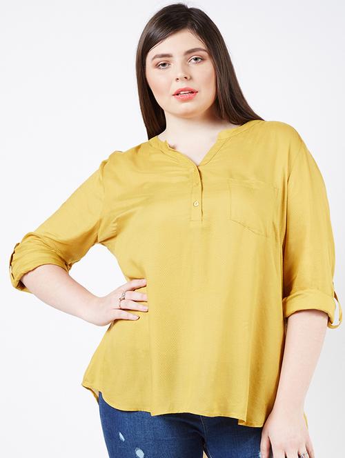 mandarin neck solid plus top - 16493390 - Very Small Image - 1