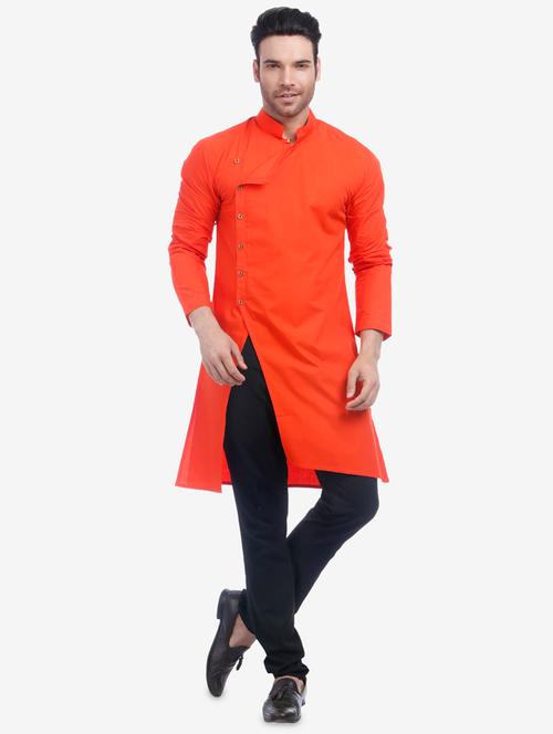 orange solid asymmetric kurta - 16493697 - Very Small Image - 1