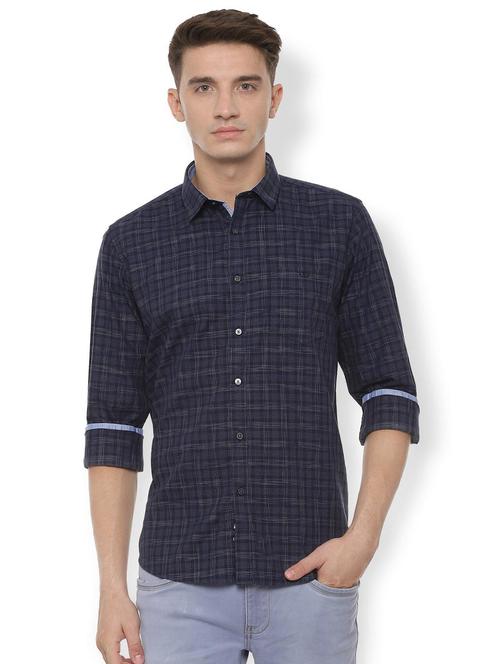 navy blue checkered casual shirt - 16493807 - Very Small Image - 1