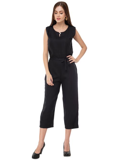 tie front solid jumpsuit - 16494033 - Very Small Image - 1