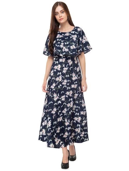 round neck floral cape sleeved maxi dress - 16494044 - Very Small Image - 1