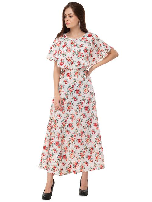 round neck floral cape sleeved maxi dress - 16494047 - Very Small Image - 1