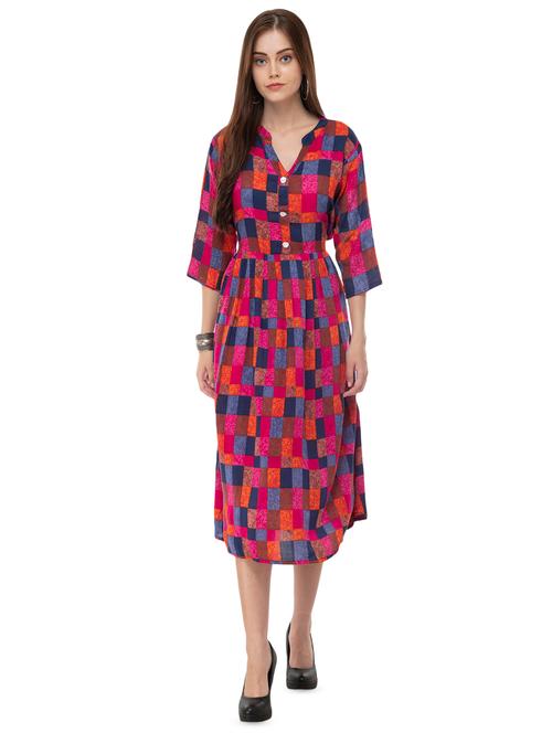 tie back geometric fit & flare dress - 16494052 - Very Small Image - 1