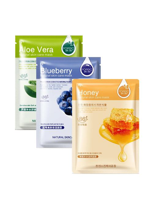 horec activated real nature unisex facial mask (honey, aloe vera, blueberry) (pack of 3) - 16494589 - Very Small Image - 1