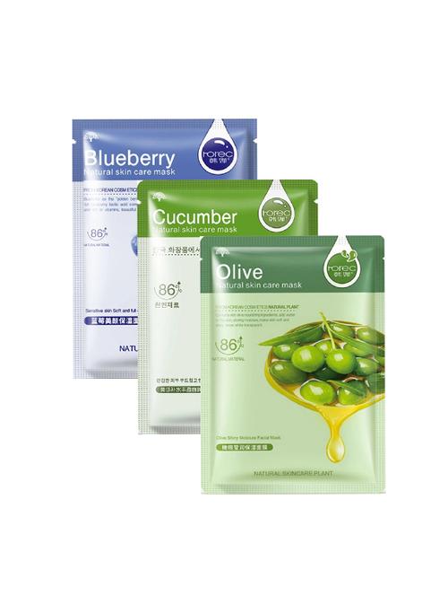 horec activated real nature unisex facial mask (cucumber, blueberry, olive) (pack of 3) - 16494593 - Very Small Image - 1