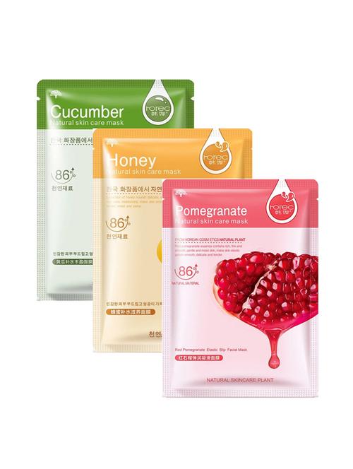 horec activated real nature unisex facial mask (honey, cucumber, pomegranate) (pack of 3) - 16494596 - Very Small Image - 1