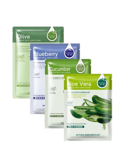 horec activated real nature unisex facial mask (olive, blueberry, cucumber, aloe vera) (pack of 4) - 16494600 - Very Small Image - 1