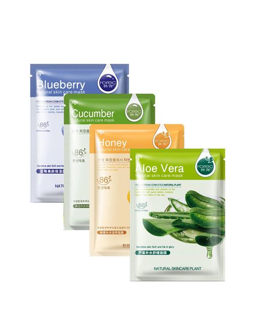 horec activated real nature unisex facial mask (honey, blueberry, cucumber, aloe vera) (pack of 4) - 16494602 - Very Small Image - 1