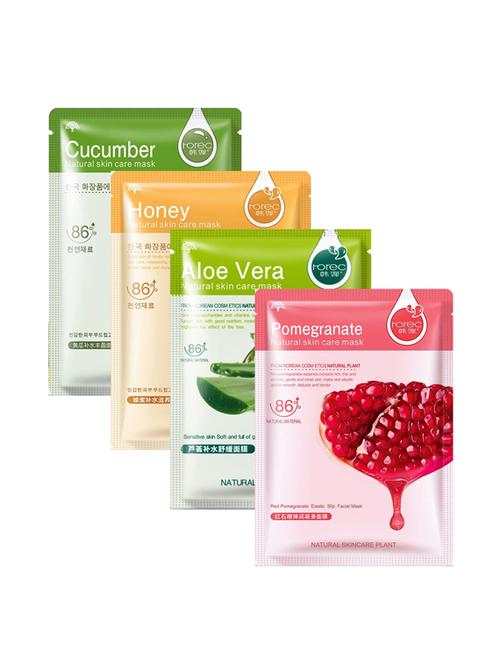 horec activated real nature unisex facial mask (honey, pomegranate, cucumber, aloe vera) (pack of 4) - 16494603 - Very Small Image - 1