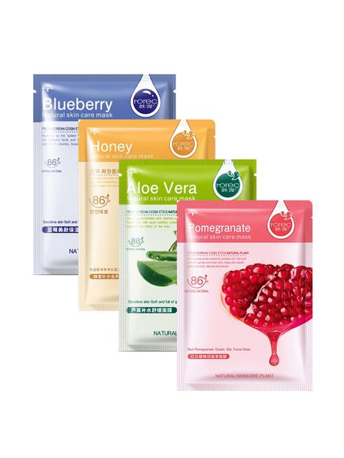 horec activated real nature unisex facial mask (honey, pomegranate, blueberry, aloe vera) (pack of 4) - 16494605 - Very Small Image - 1