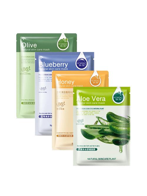 horec activated real nature unisex facial mask (honey, olive, blueberry, aloe vera) (pack of 4) - 16494606 - Very Small Image - 1