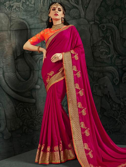 pink satin embroidered saree with blouse - 16494615 - Very Small Image - 1