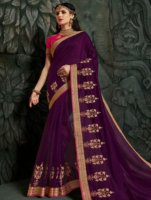 floral embroidered saree with blouse - 16494619 - Very Small Image - 1