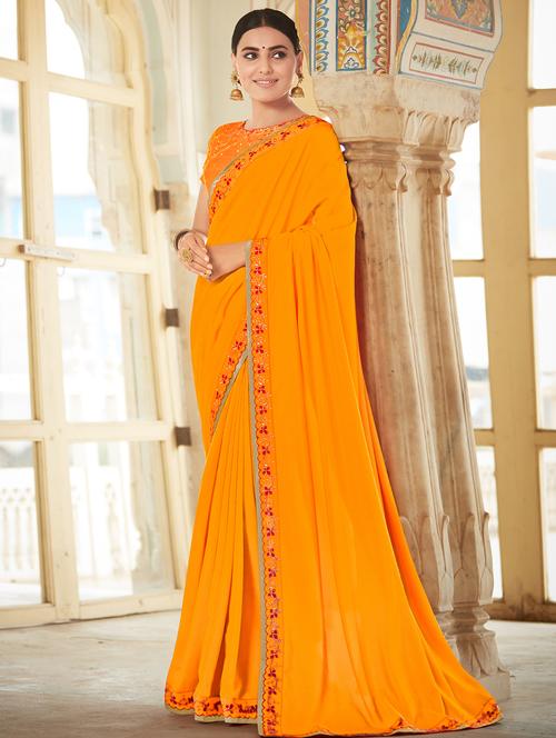 lace border embroidered saree with blouse - 16494624 - Very Small Image - 1
