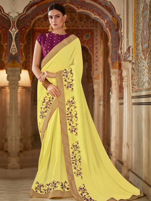floral embroidered saree with blouse - 16494633 - Very Small Image - 1