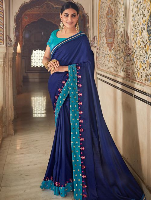floral embroidered saree with blouse - 16494635 - Very Small Image - 1