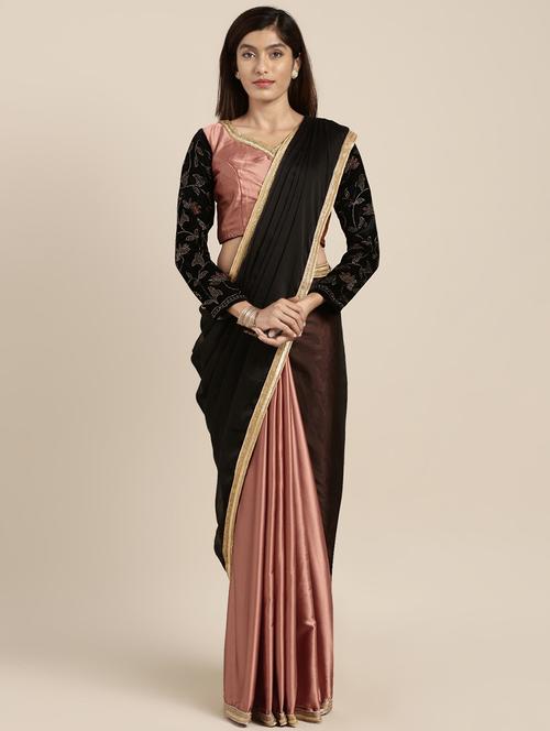 solid half and half saree with blouse - 16495872 - Very Small Image - 1