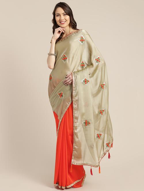 floral embroidered saree with blouse - 16495889 - Very Small Image - 1