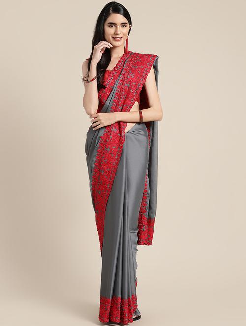 floral embroidered saree with blouse - 16495893 - Very Small Image - 1