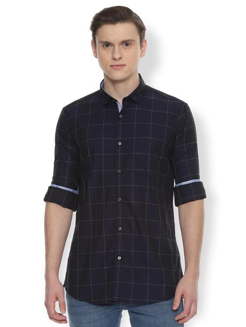 navy blue cotton blend casual shirt - 16496247 - Very Small Image - 1