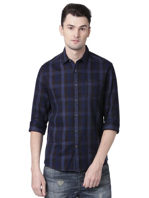 navy blue checkered casual shirt - 16497244 - Very Small Image - 1
