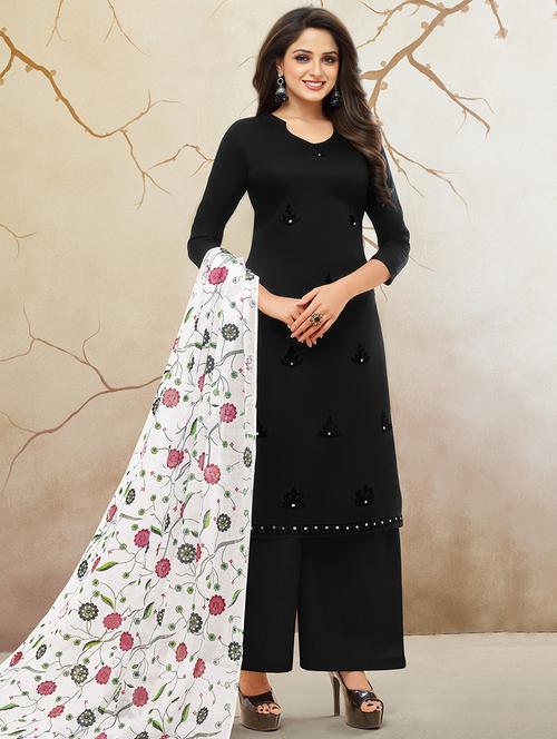embroidered palazzo unstitched suit - 16499527 - Very Small Image - 1