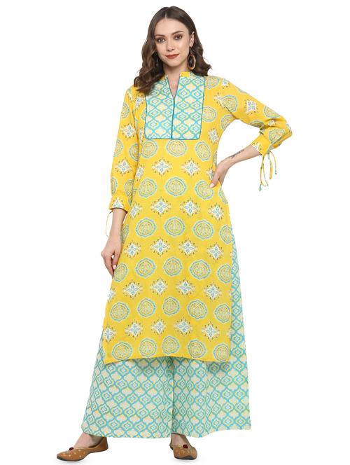 printed straight kurta palazzo set - 16499745 - Very Small Image - 1