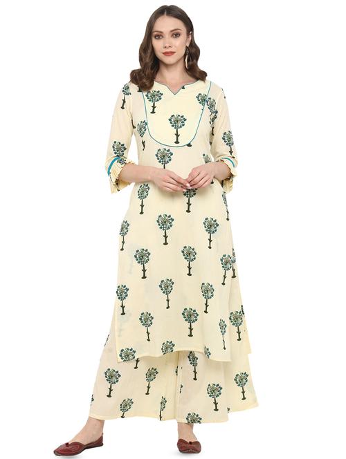 printed straight kurta palazzo set - 16499746 - Very Small Image - 1