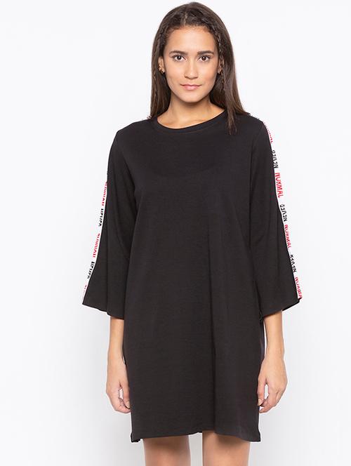 crew neck tape detail shift dress - 16500327 - Very Small Image - 1