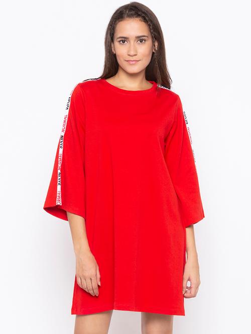 crew neck tape detail shift dress - 16500328 - Very Small Image - 1