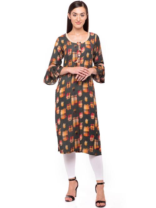 green rayon flared kurta - 16501066 - Very Small Image - 1