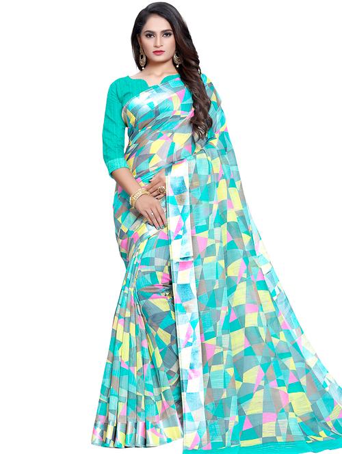 geometric printed saree with blouse - 16501279 - Very Small Image - 1